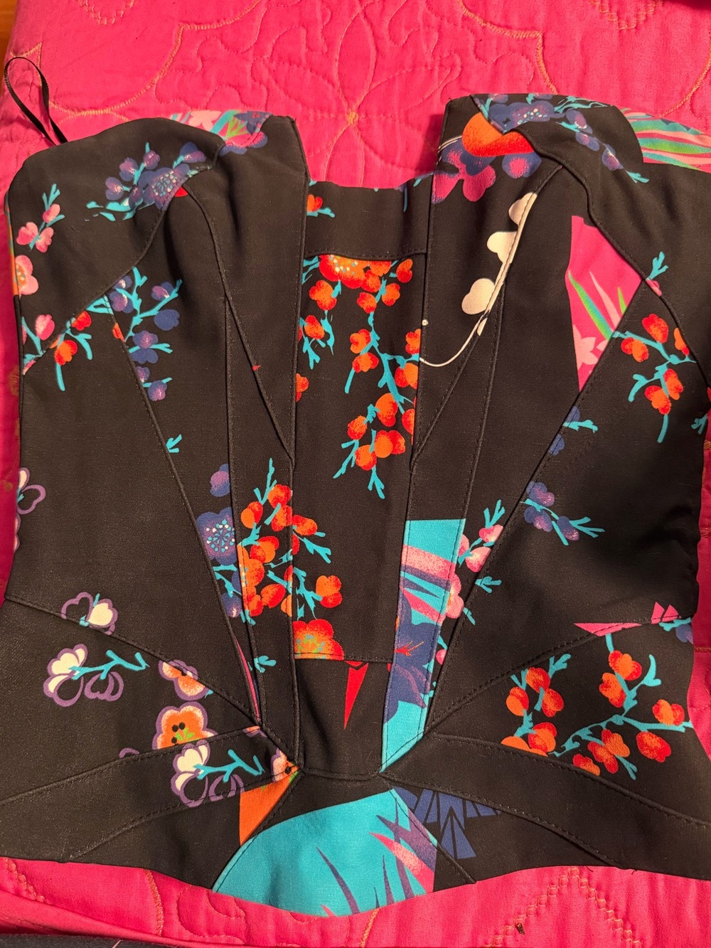VERSACE H&M HM FLORAL PRINT BLACK SILK BUSTIER CORSET